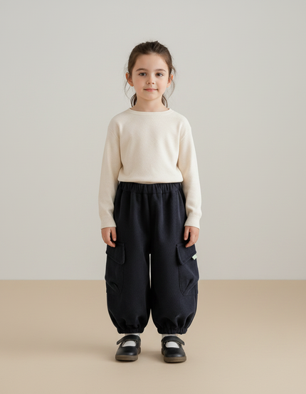 Pantalon Velours Enfant Noir Ample Cargo Hiver - Cordé
