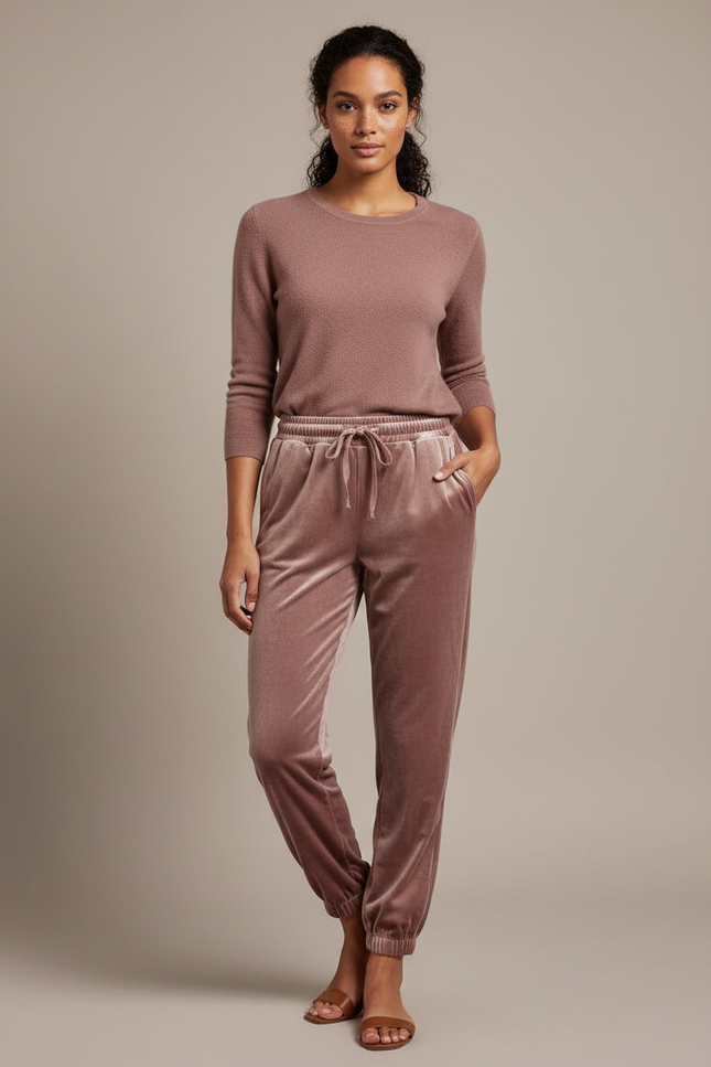 Pantalon Velours Rose Jogger Doux Confortable Femme