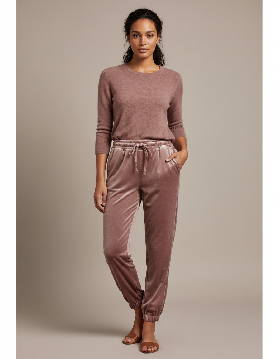 Pantalon Velours Rose Jogger Doux Confortable Femme