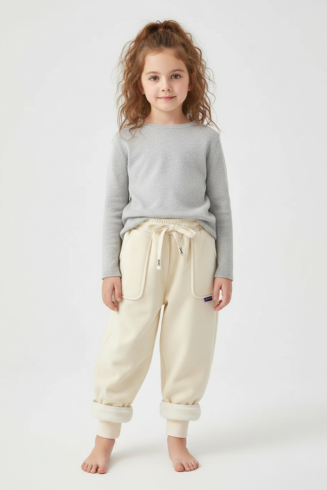 Pantalon Velours Écru Doublé Chaud Enfant - Beige