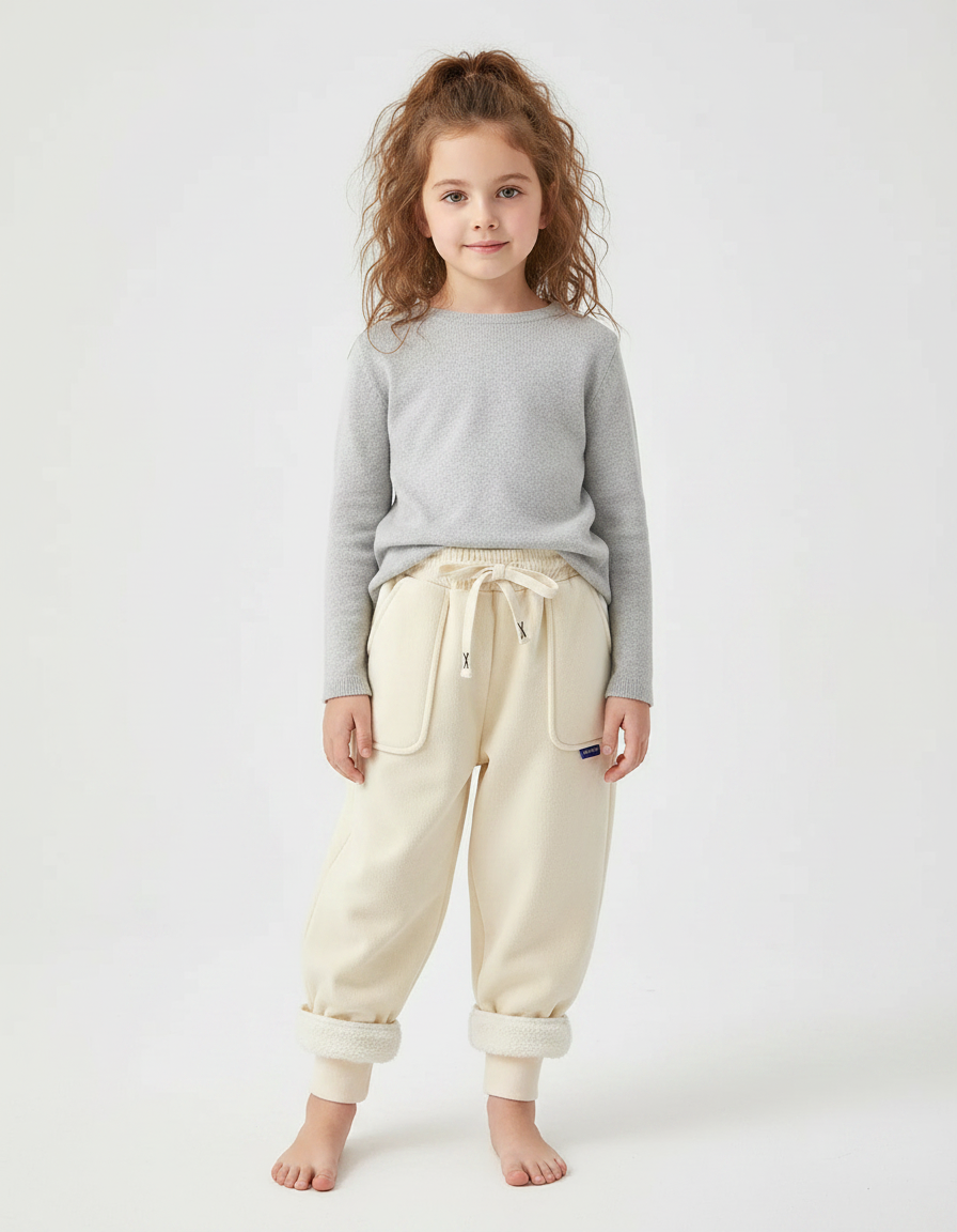 Pantalon Velours Écru Doublé Chaud Enfant - Beige