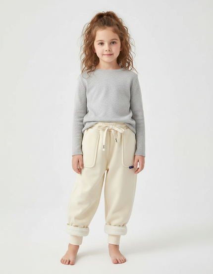 Pantalon Velours Écru Doublé Chaud Enfant - Beige
