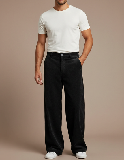 Pantalon Velours Homme Noir Large - Cordé