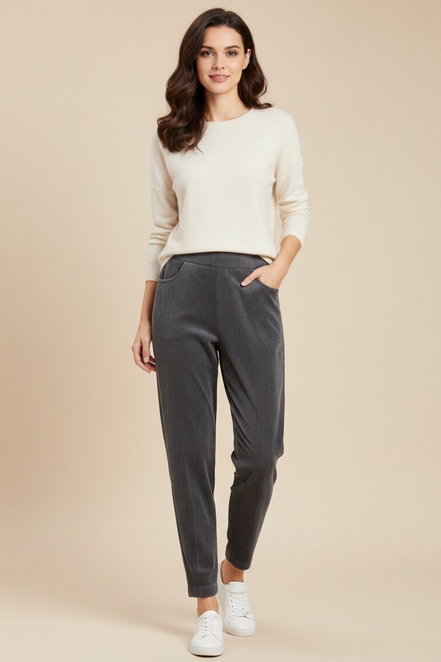 Pantalon En Velours Côtelé Pour Femme - Gris Cordé