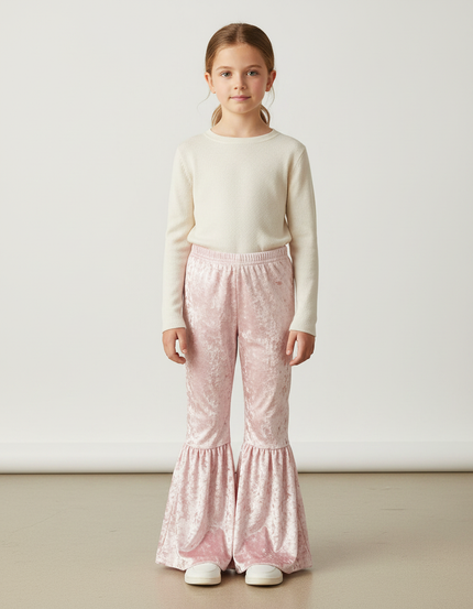Pantalon Velours Rose Évasé Fille Doux Confortable