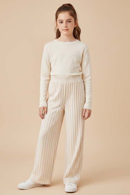 Pantalon Velours Fille Beige Large - Cordé