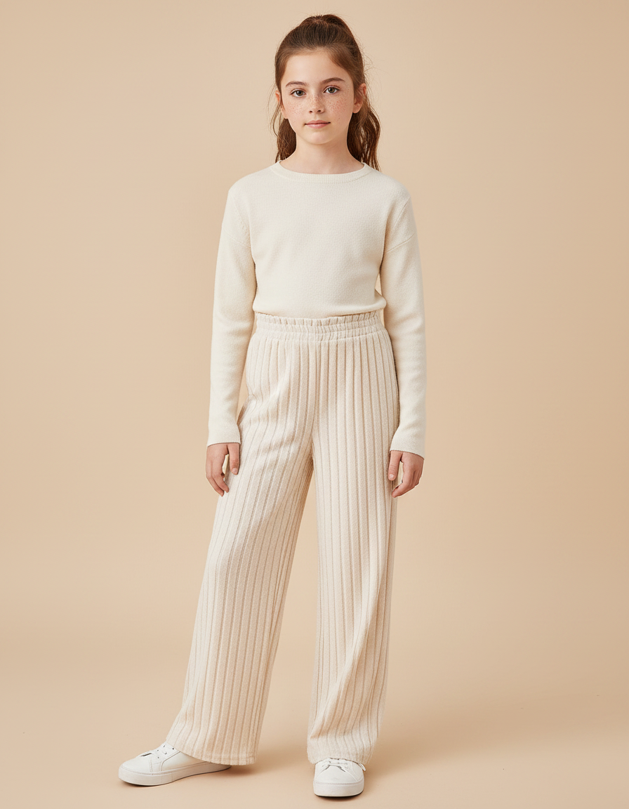 Pantalon Velours Fille Beige Large - Cordé