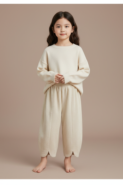 Pantalon Velours Beige Ample Fille Rétro Côtelé