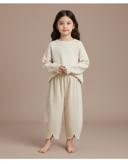 Pantalon Velours Beige Ample Fille Rétro Côtelé