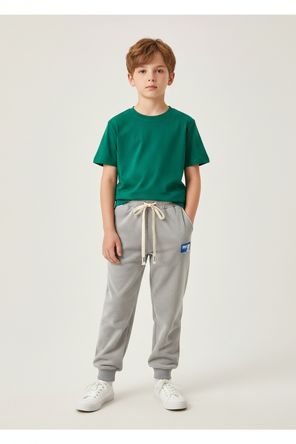Pantalon Velours Côtelé Gris Confortable Enfant - Cordé