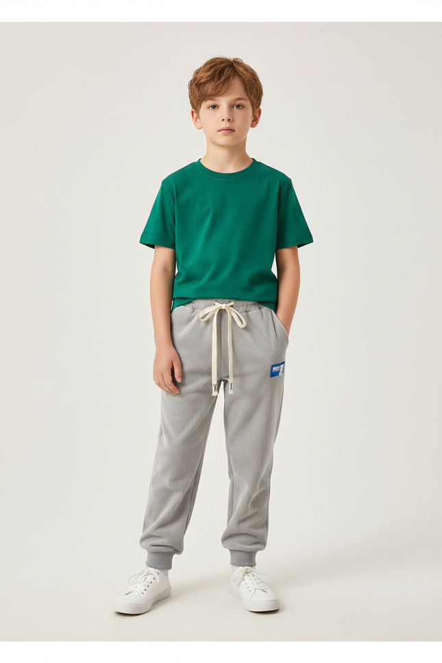 Pantalon Velours Côtelé Gris Confortable Enfant - Cordé