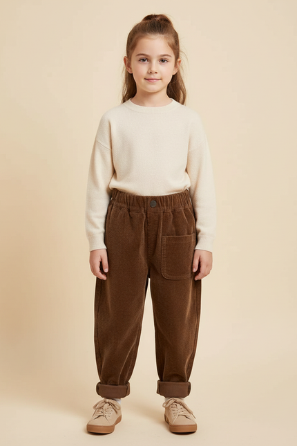Pantalon Velours Marron Côtelé Ample Enfant Décontracté