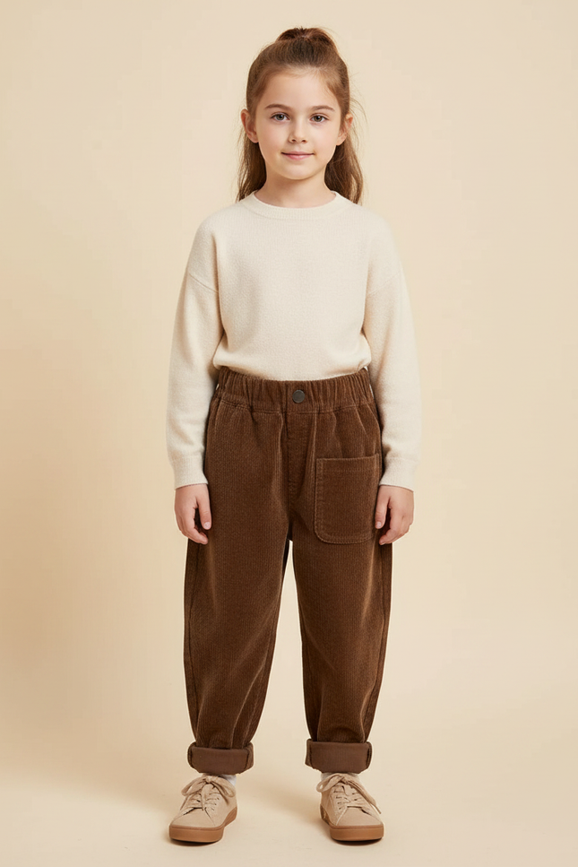 Pantalon Velours Marron Côtelé Ample Enfant Décontracté