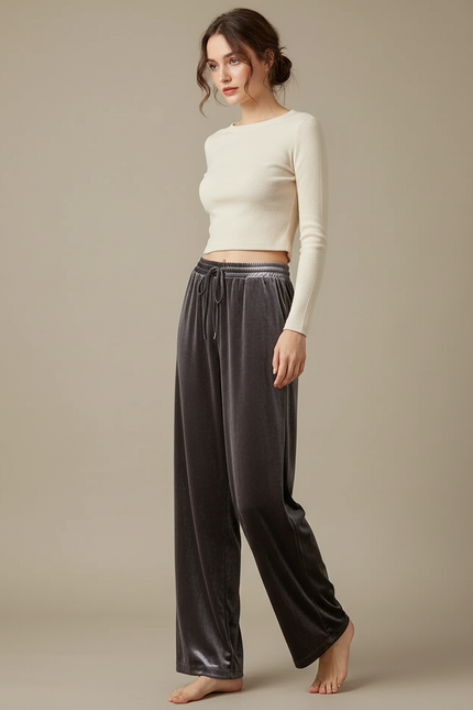 Pantalon Velours Gris Droit Ample Confortable