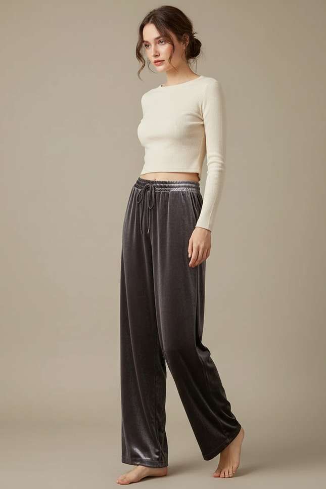 Pantalon Velours Gris Droit Ample Confortable