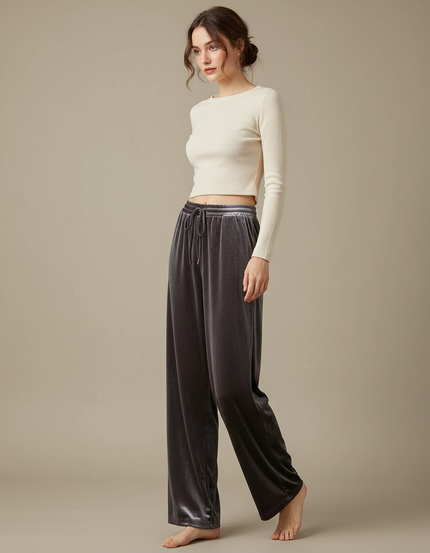 Pantalon Velours Gris Droit Ample Confortable