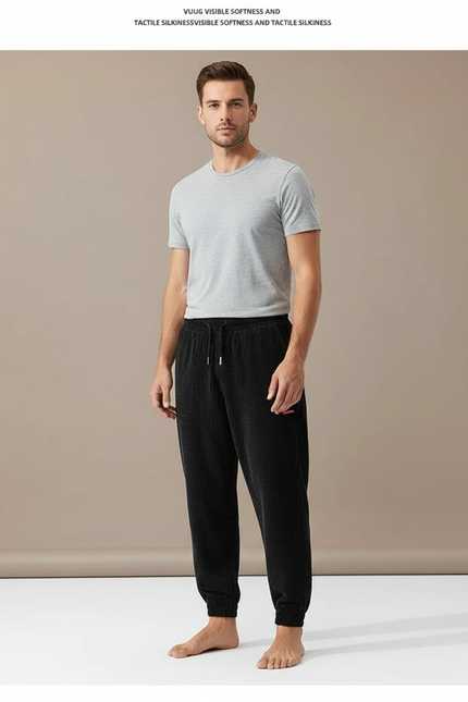 Pantalon Velours Cotelé Homme Large - Noir Cordé