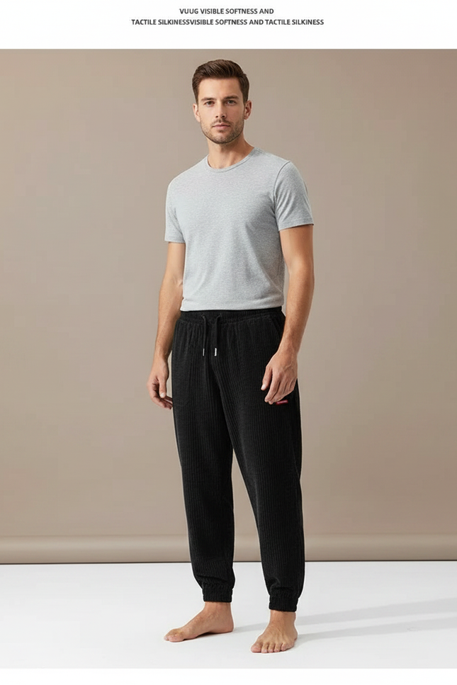 Pantalon Velours Cotelé Homme Large - Noir Cordé