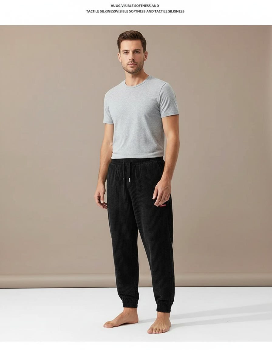 Pantalon Velours Cotelé Homme Large - Noir Cordé