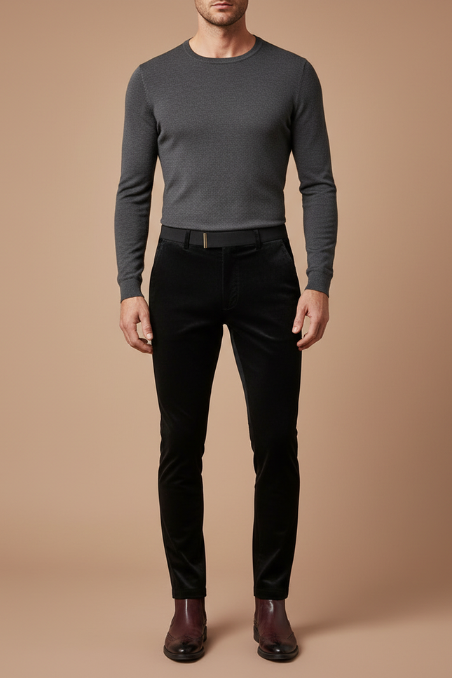 Pantalon Velours Noir Slim Élégant Homme