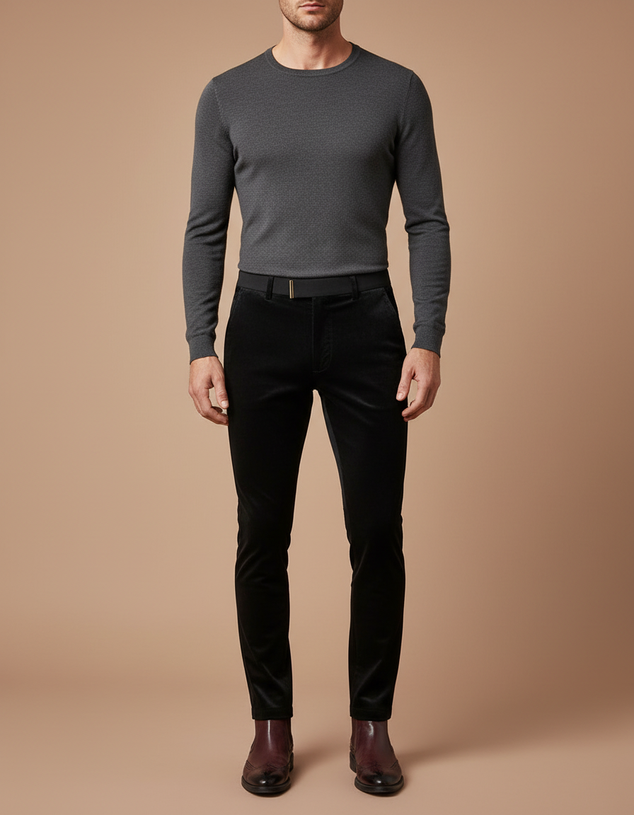 Pantalon Velours Noir Slim Élégant Homme