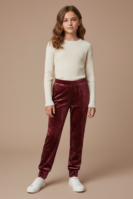 Pantalon Velours Bordeaux Jogging Doux Enfant