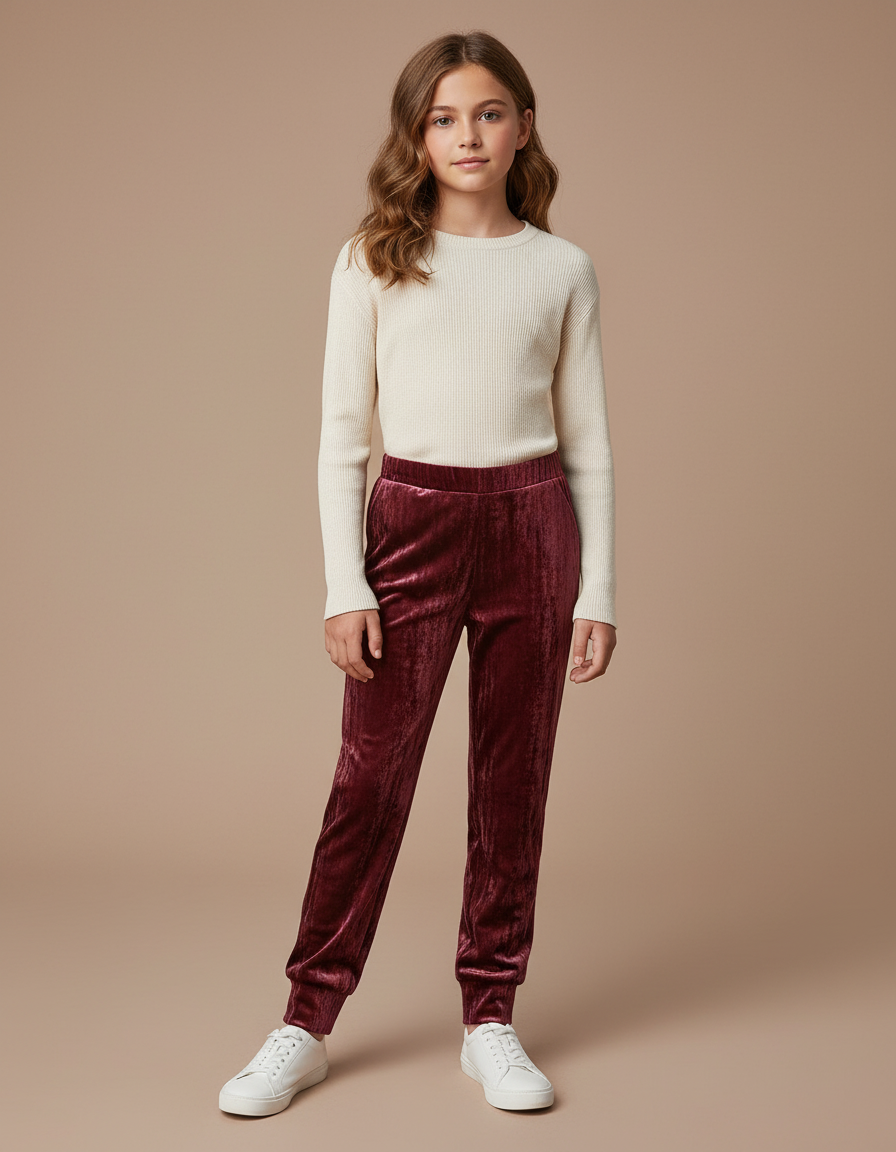 Pantalon Velours Bordeaux Jogging Doux Enfant