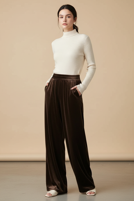 Pantalon Velours Marron Large Fluide Confortable