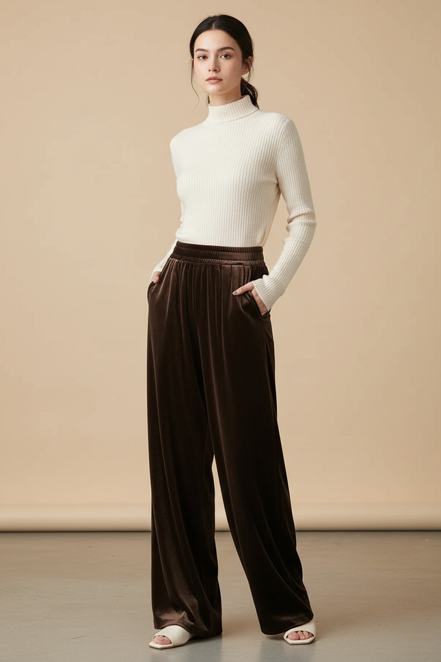 Pantalon Velours Marron Large Fluide Confortable