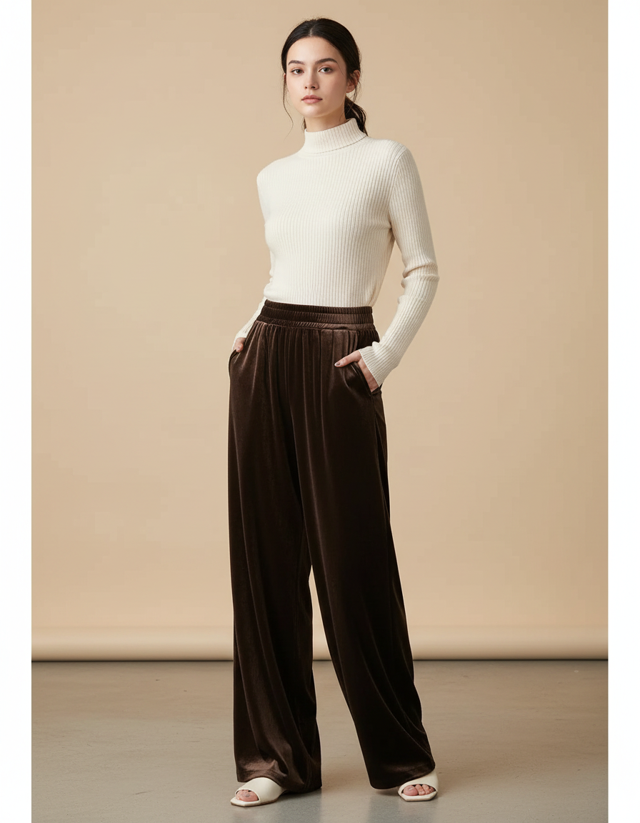 Pantalon Velours Marron Large Fluide Confortable