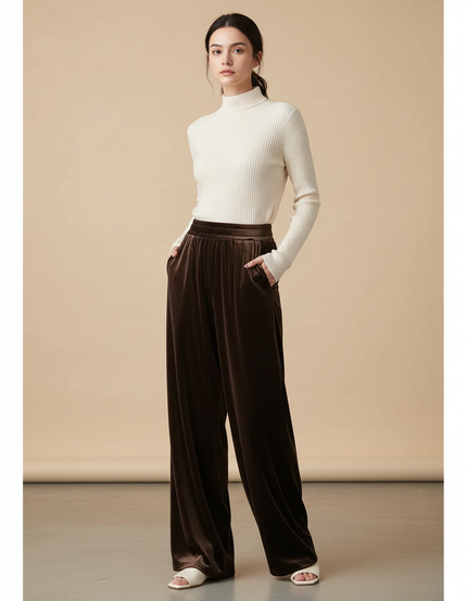 Pantalon Velours Marron Large Fluide Confortable
