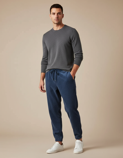 Pantalon Velours Côtelé Bleu Fuselé Décontracté Homme - Marine Cordé