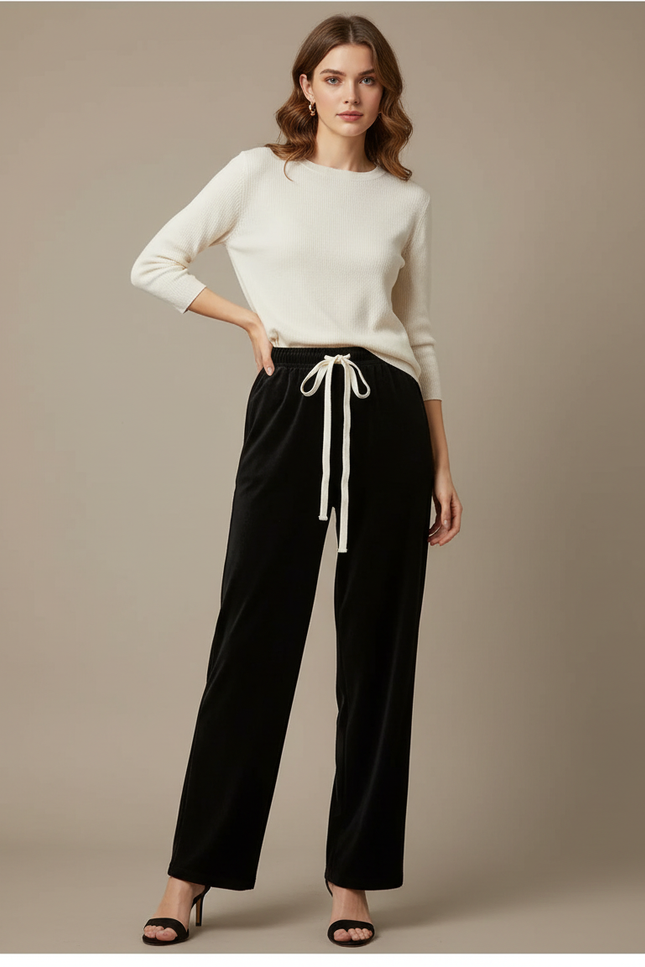 Pantalon Velours Femme Noir Large