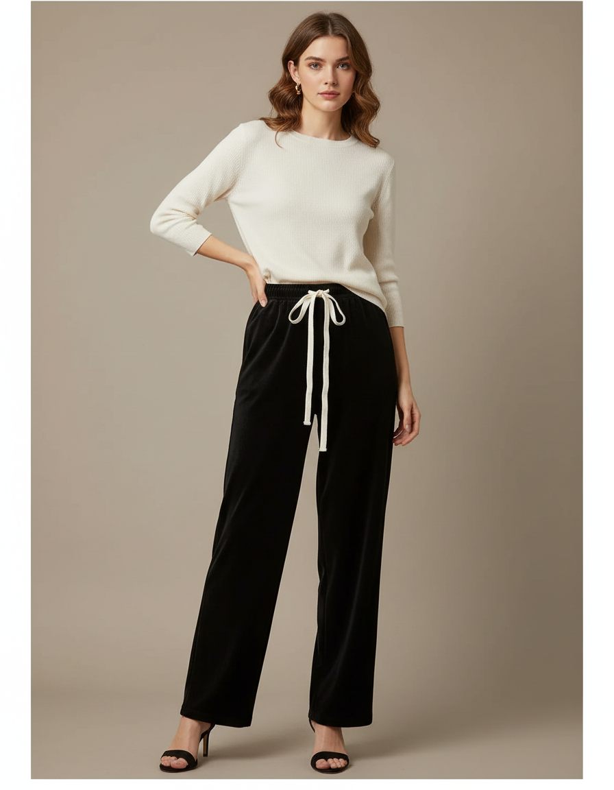 Pantalon Velours Femme Noir Large