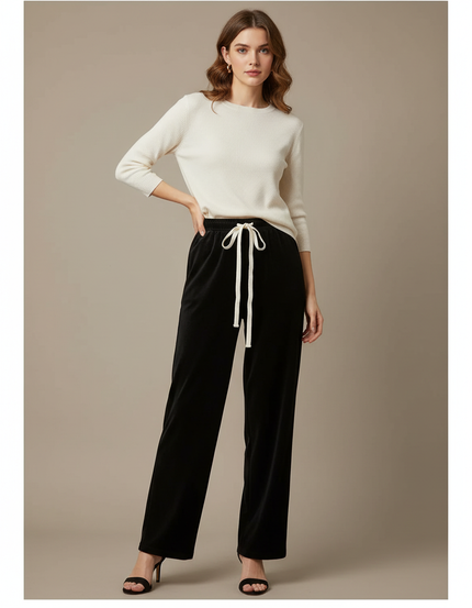 Pantalon Velours Femme Noir Large