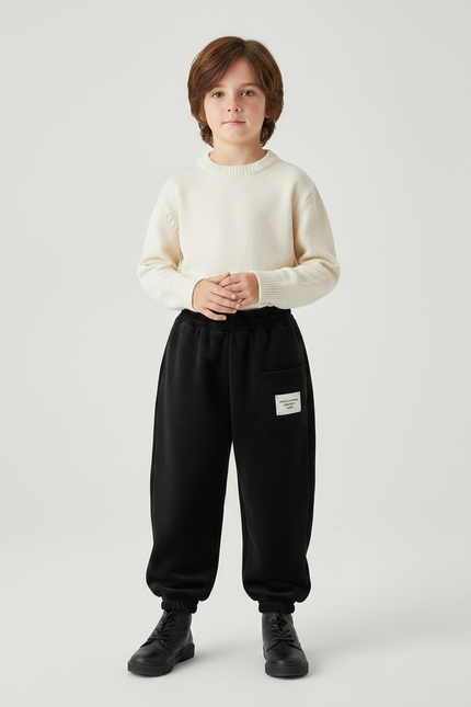 Pantalon Velours Noir Ample Épais Enfant Décontracté - Molleton