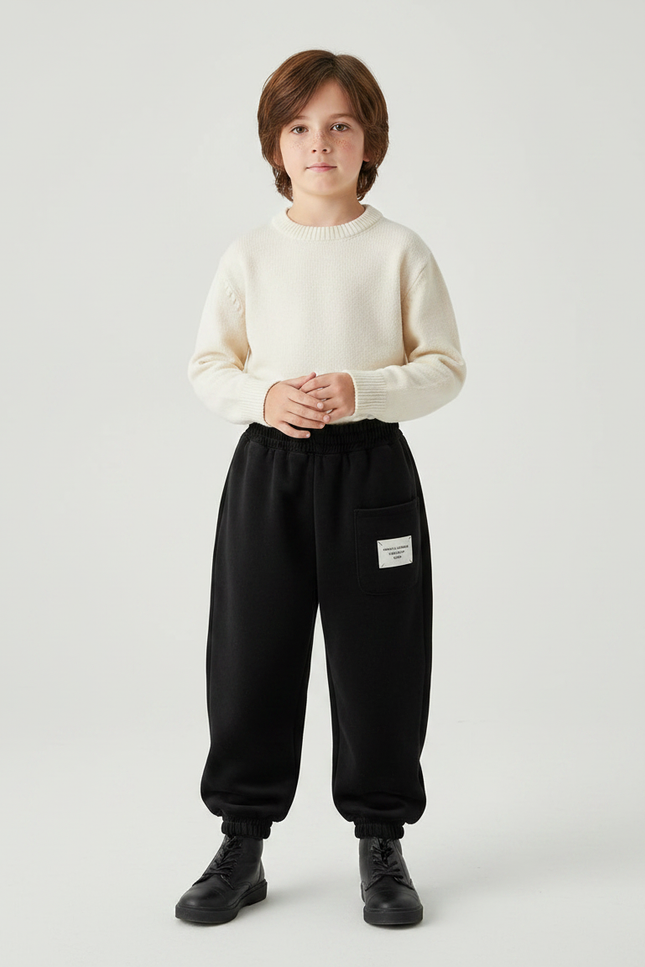 Pantalon Velours Noir Ample Épais Enfant Décontracté - Molleton