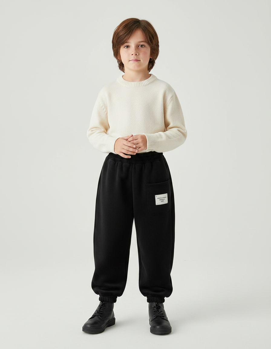 Pantalon Velours Noir Ample Épais Enfant Décontracté - Molleton