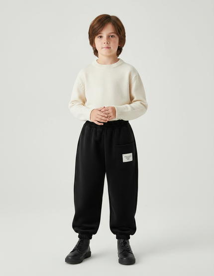 Pantalon Velours Noir Ample Épais Enfant Décontracté - Molleton