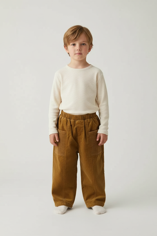 Pantalon Velours Marron Côtelé Harem Ample Enfant - Cordé