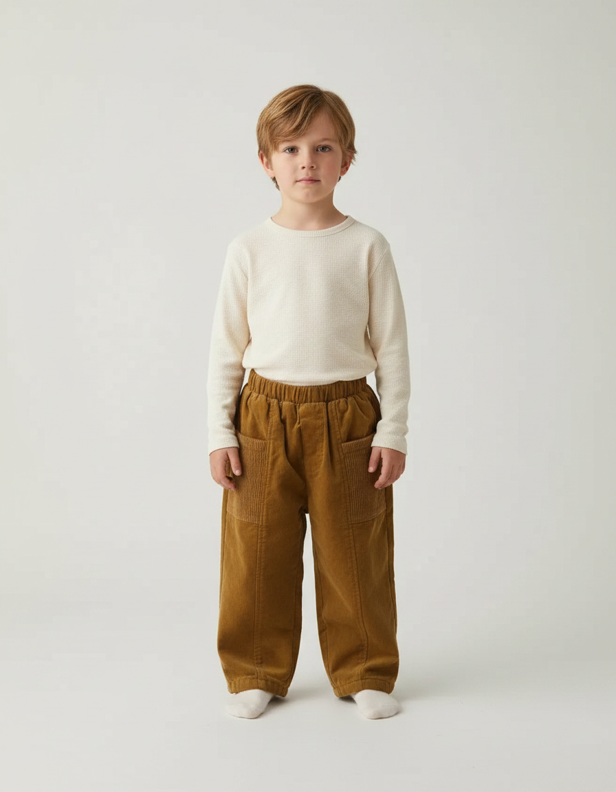 Pantalon Velours Marron Côtelé Harem Ample Enfant - Cordé