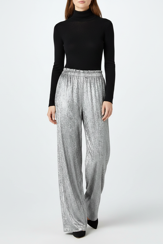 Pantalon Velours Argenté Large Brillant Fluide Femme