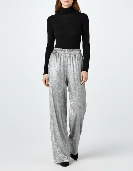 Pantalon Velours Argenté Large Brillant Fluide Femme