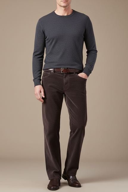 Pantalon Velours Marron Côtelé Droit Classique Homme - Cordé