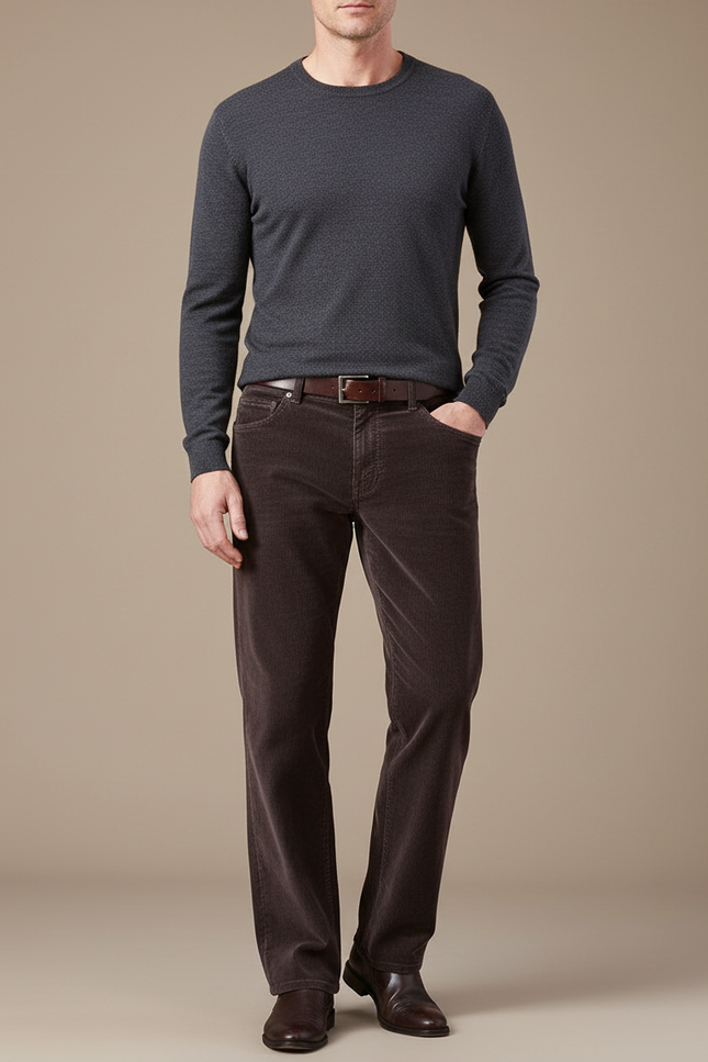 Pantalon Velours Marron Côtelé Droit Classique Homme - Cordé