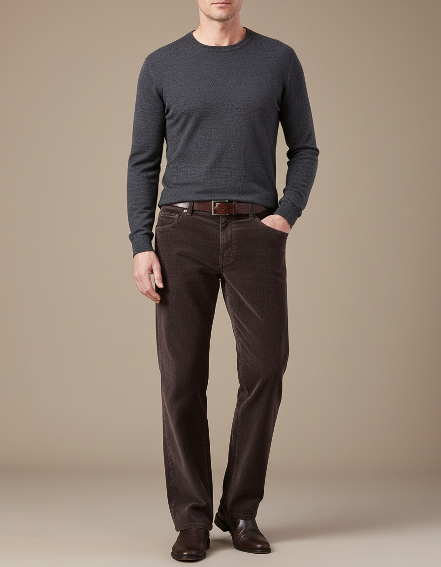 Pantalon Velours Marron Côtelé Droit Classique Homme - Cordé
