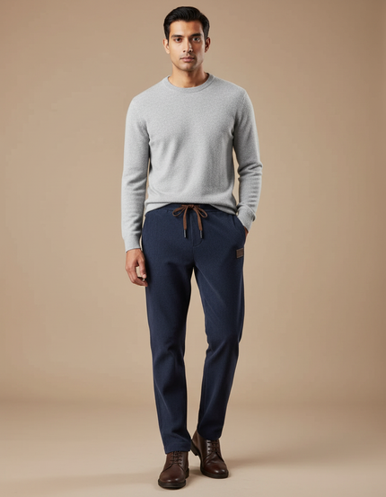 Pantalon Velours Homme Côtelé Droit Bleu Marine Cordon