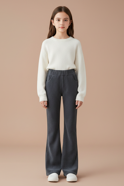 Pantalon Velours Gris Évasé Côtelé Élastiqué Enfant