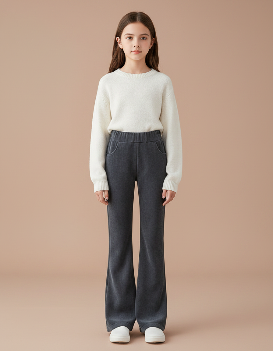 Pantalon Velours Gris Évasé Côtelé Élastiqué Enfant