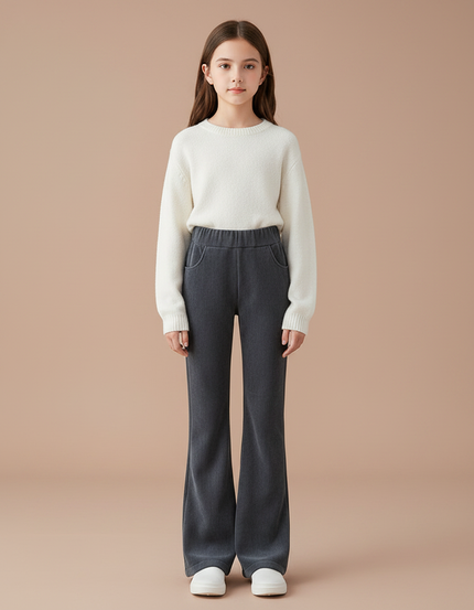 Pantalon Velours Gris Évasé Côtelé Élastiqué Enfant